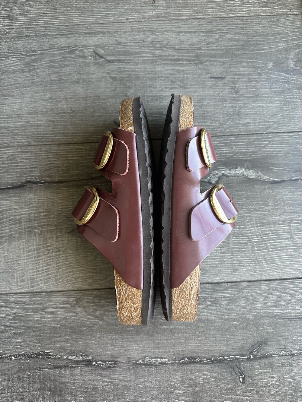 Birkenstock Arizona Double-Strap Sandals in Chestnut Brown with Gold Buckles - Picture 4 of 6